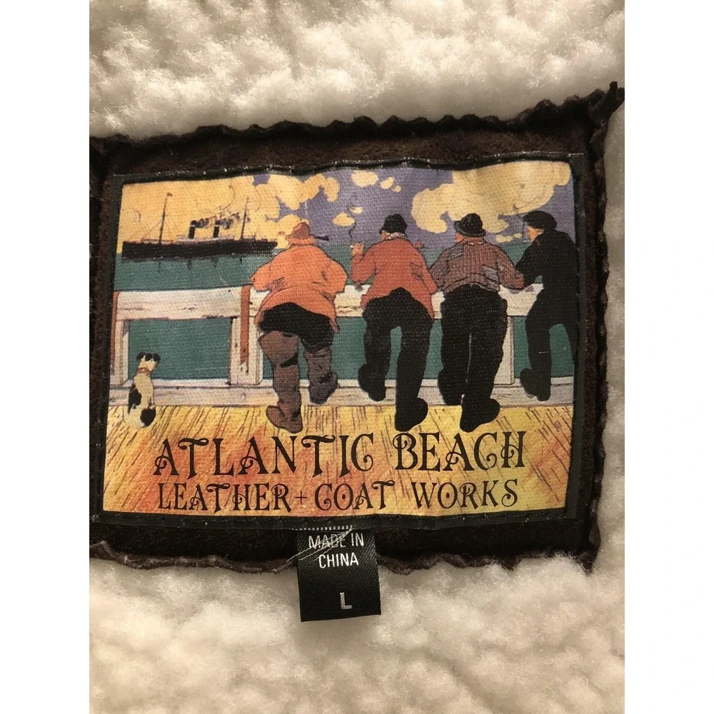 Atlantic Beach Coat Mens Large Brown Suede Leather Sherpa Lined‎ Button Front
